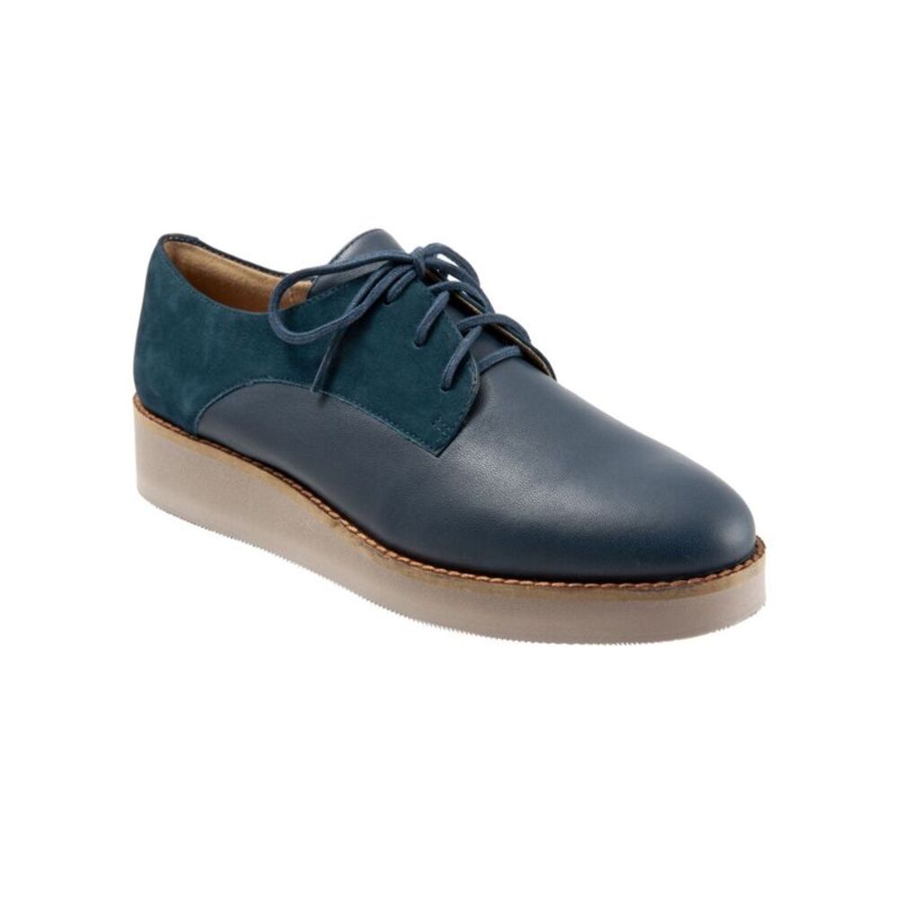 SOFT WALK Womens Blue Willis Round Toe Wedge Lace-Up Leather Oxford Shoes 6.5 M